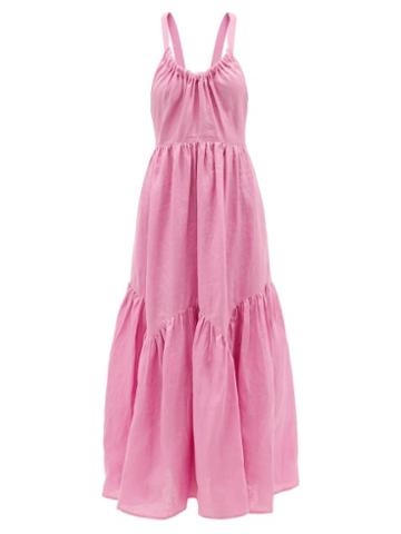 Lee Mathews - Ali Tiered Linen Maxi Dress - Womens - Pink