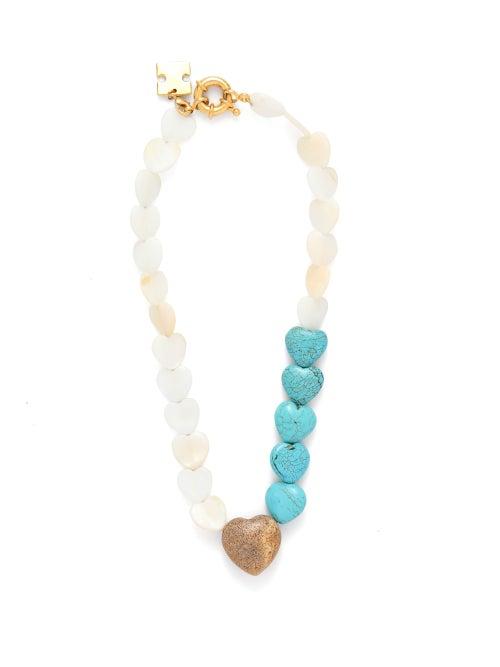 Matchesfashion.com Timeless Pearly - Quartz & Mother Of Pearl Heart Choker - Womens - Blue