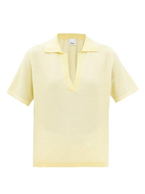 Allude - Open-collar Cotton-blend Polo Top - Womens - Yellow