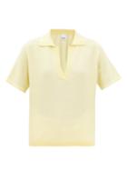 Allude - Open-collar Cotton-blend Polo Top - Womens - Yellow