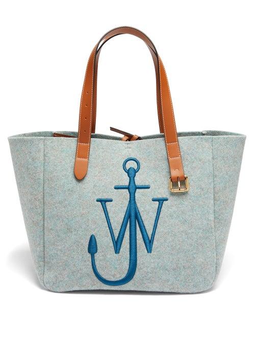 Jw Anderson - Logo-embroidered Leather-trim Recycled-felt Tote - Mens - Blue