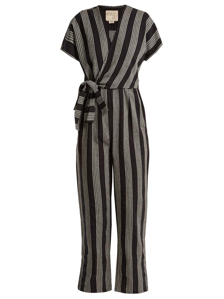 Ace & Jig Striped V-neck Wrap Cotton Jumpsuit