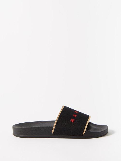 Marni - Logo-jacquard Canvas Slides - Mens - Black Red