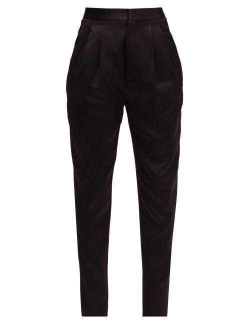 Matchesfashion.com Saint Laurent - Pleated Satin Slim-fit Trousers - Womens - Black