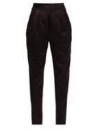Matchesfashion.com Saint Laurent - Pleated Satin Slim-fit Trousers - Womens - Black