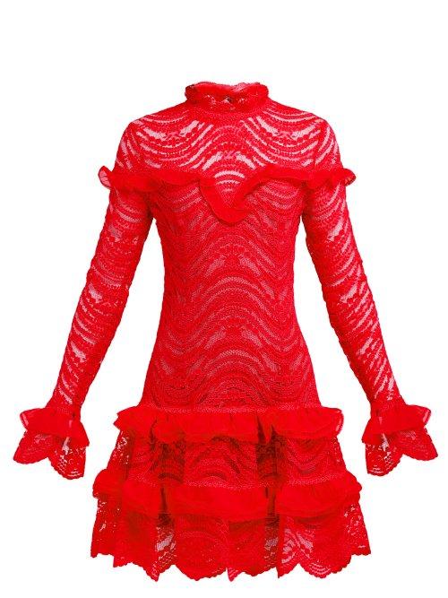 Matchesfashion.com Jonathan Simkhai - Ruffled Lace Dress - Womens - Red