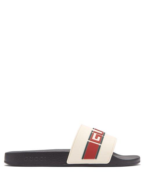 Matchesfashion.com Gucci - Logo Embossed Rubber Slides - Mens - White Multi