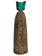 Matchesfashion.com Miu Miu - Satin And Leopard Brocade Gown - Womens - Green Multi
