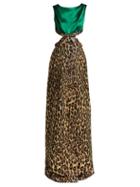 Matchesfashion.com Miu Miu - Satin And Leopard Brocade Gown - Womens - Green Multi