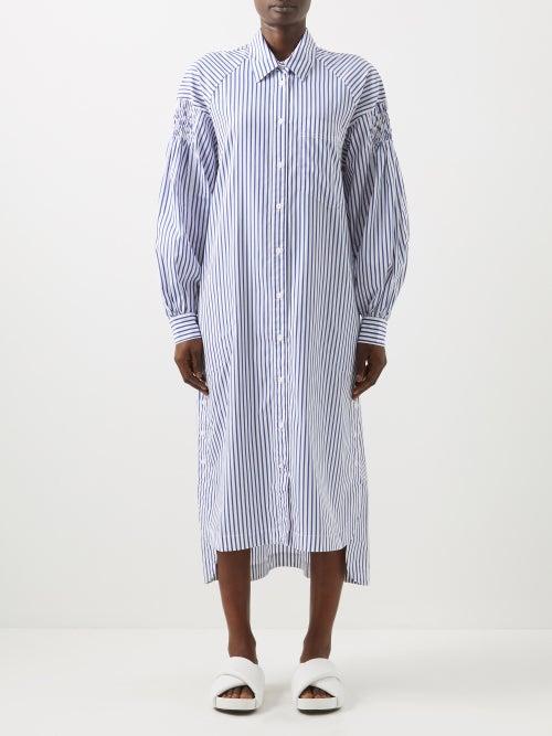 Lee Mathews - Landon Striped Cotton Shirt Dress - Womens - Blue