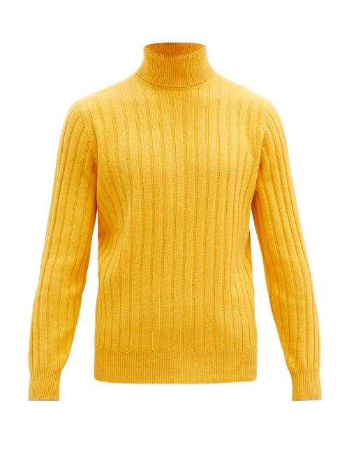 Matchesfashion.com Brunello Cucinelli - Roll-neck Rib-knitted Wool-blend Sweater - Mens - Yellow