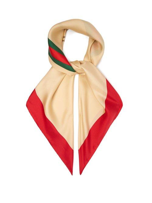 Matchesfashion.com Gucci - Logo Print Silk Scarf - Womens - Red