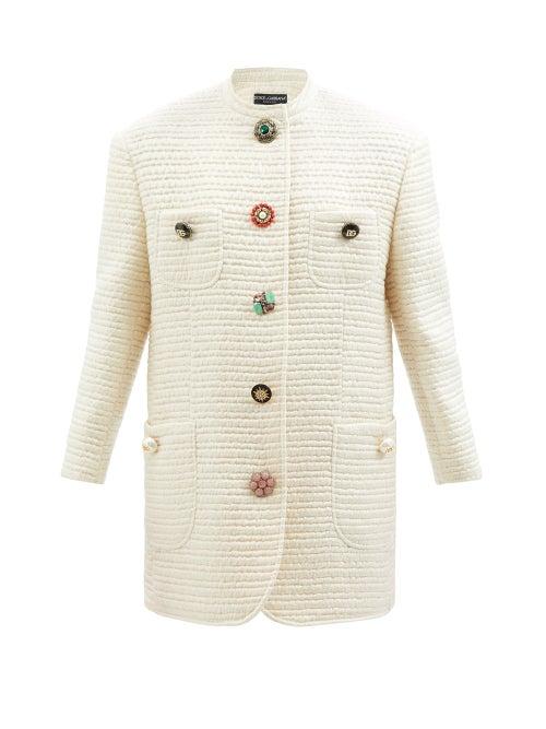 Dolce & Gabbana - Embellished-button Wool-blend Tweed Jacket - Womens - Ivory