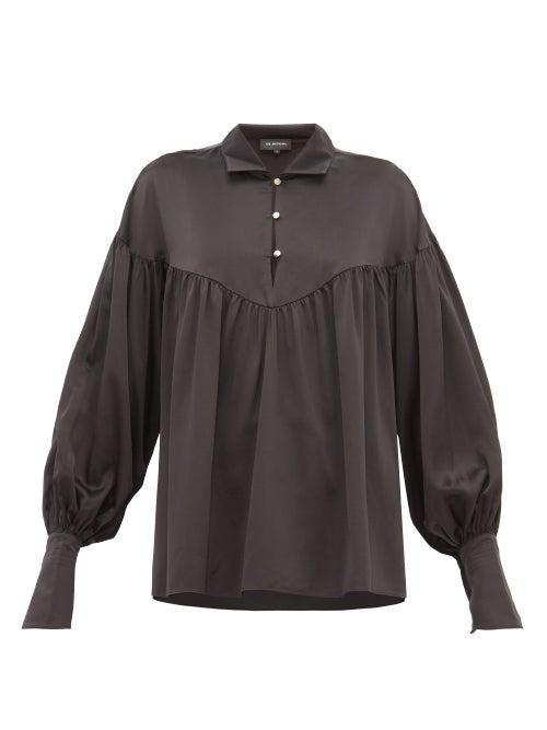 Matchesfashion.com Lee Mathews - Mae Balloon Sleeve Silk Satin Blouse - Womens - Black