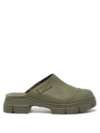 Ganni - Logo-patch Recycled-rubber Mules - Womens - Khaki