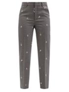 Redvalentino - May Lily Embroidered Wool-blend Tailored Trousers - Womens - Grey Multi