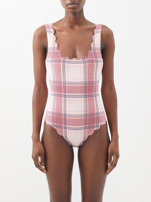 Marysia - Palm Springs Check Scalloped-edged Swimsuit - Womens - Red Check