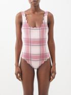 Marysia - Palm Springs Check Scalloped-edged Swimsuit - Womens - Red Check