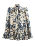 The Vampire's Wife - The Crusader Toile De Jouy-print Velvet Cape - Womens - Blue Print