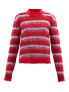 Marni - Striped Fuzzy Mohair-blend Sweater - Womens - Red