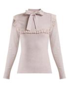 Matchesfashion.com Joostricot - Ruffle Trimmed Tie Neck Stretch Knit Sweater - Womens - Light Pink