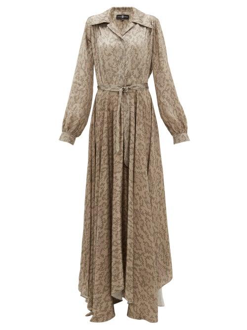 Matchesfashion.com Edward Crutchley - Snake Print Belted Silk Satin Maxi Dress - Womens - Beige Multi