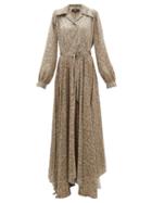 Matchesfashion.com Edward Crutchley - Snake Print Belted Silk Satin Maxi Dress - Womens - Beige Multi