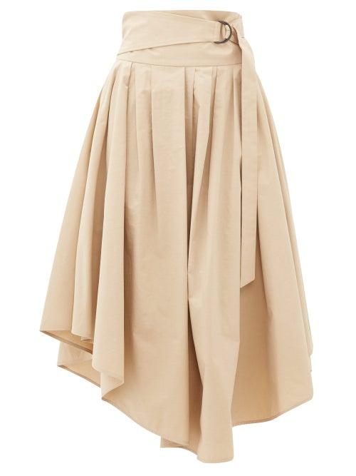 Matchesfashion.com Brunello Cucinelli - Belted Cotton-poplin Midi Skirt - Womens - Beige