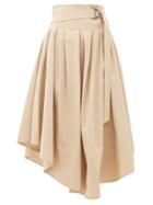 Matchesfashion.com Brunello Cucinelli - Belted Cotton-poplin Midi Skirt - Womens - Beige
