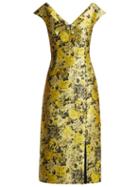 Matchesfashion.com Erdem - Joyti Rose Jacquard Midi Dress - Womens - Yellow
