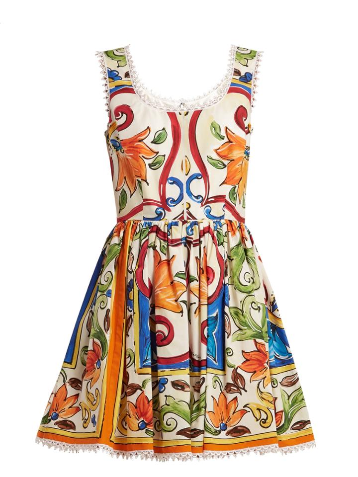 Dolce & Gabbana Majolica-print Scoop-neck Cotton-poplin Dress