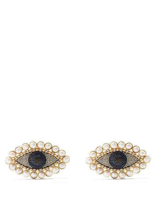 Begum Khan - Lover's Eye Pearl & 24kt Gold-plated Clip Earrings - Womens - Gold Multi