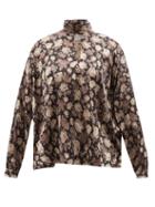 Balenciaga - Cutout Rose-print Satin Blouse - Womens - Brown Multi