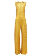Matchesfashion.com Norma Kamali - Wide Leg Sequin Embellished Jumpsuit - Womens - Gold