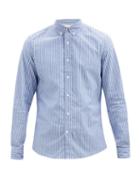 Matchesfashion.com Brunello Cucinelli - Buttoned-collar Striped Cotton-poplin Shirt - Mens - Blue Multi