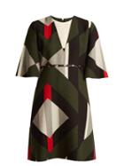 Matchesfashion.com Fendi - Lozenges Print Fluted Sleeved Wool Blend Dress - Womens - Black Multi