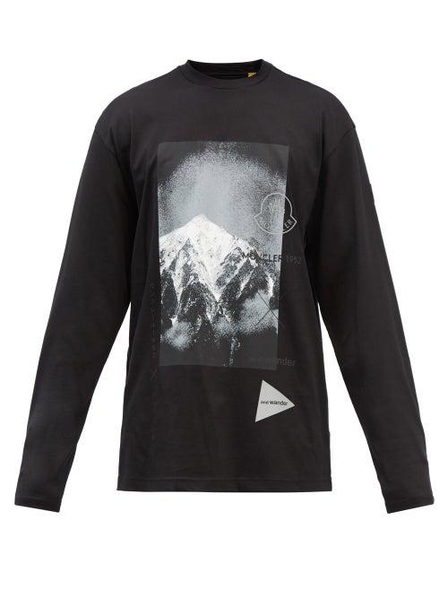 2 Moncler 1952 - Logo-print Cotton-jersey Long-sleeved T-shirt - Mens - Black