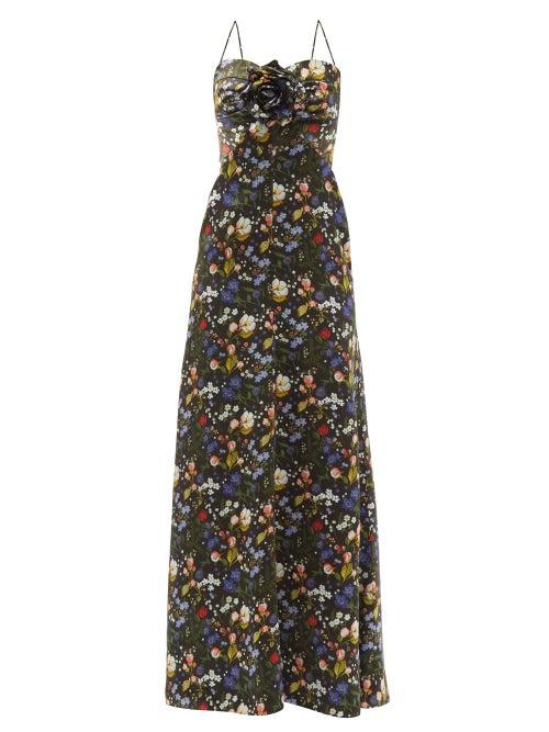 Matchesfashion.com The Vampire's Wife - The Paradise Road Floral-print Silk-satin Dress - Womens - Black Multi