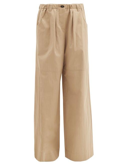 Matchesfashion.com Brunello Cucinelli - High-rise Cotton-blend Gabardine Wide-leg Trousers - Womens - Tan