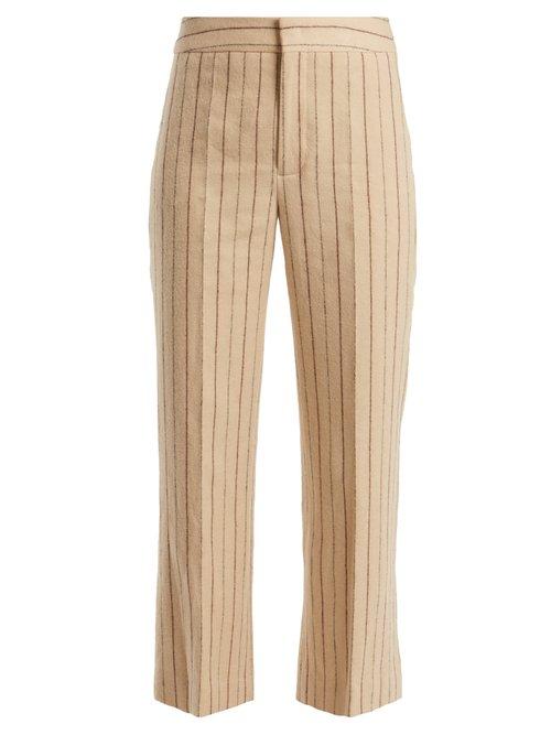 Matchesfashion.com Isabel Marant - Keroan Striped Flared Cropped Linen Blend Trousers - Womens - Cream