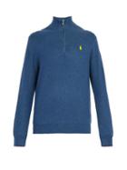Matchesfashion.com Polo Ralph Lauren - High Neck Waffle Knit Cotton Sweater - Mens - Light Blue