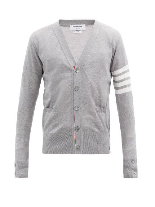 Matchesfashion.com Thom Browne - Four-bar V-neck Merino Wool Cardigan - Mens - Grey