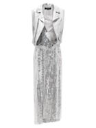 Matchesfashion.com Junya Watanabe - Biker-vest Sequinned Dress - Womens - Silver