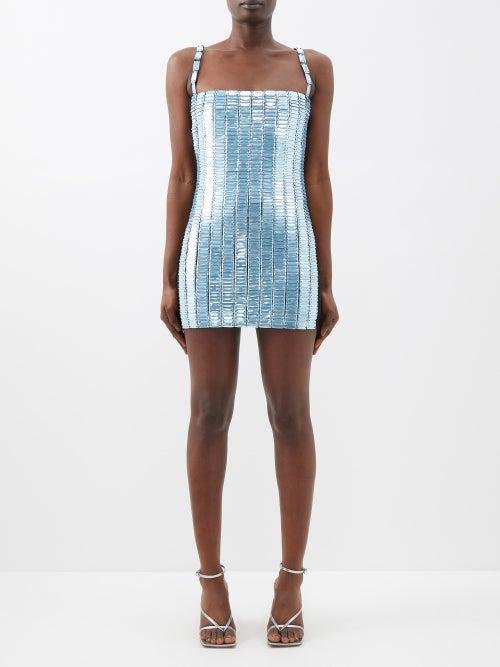 The Attico - Rue Cutout Sequinned Mini Dress - Womens - Light Blue
