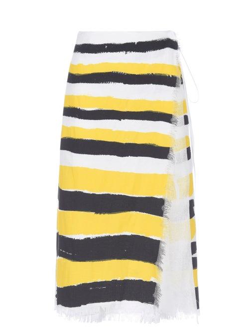 Matchesfashion.com Marni - Brushstroke-stripe Frayed Wrap Midi Skirt - Womens - Yellow Multi