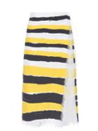 Matchesfashion.com Marni - Brushstroke-stripe Frayed Wrap Midi Skirt - Womens - Yellow Multi