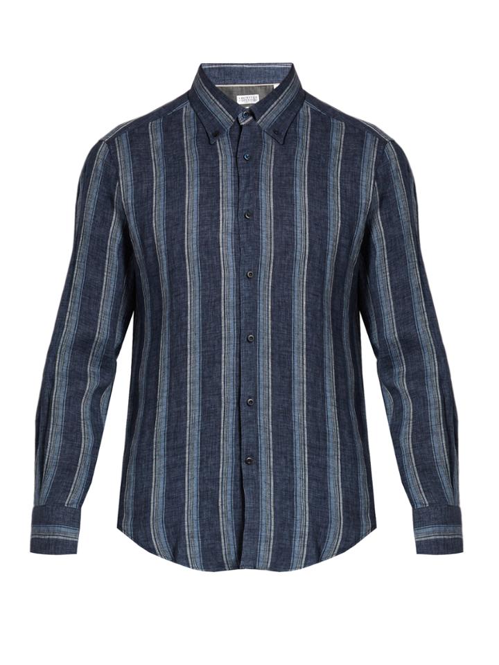 Brunello Cucinelli Slim-fit Striped Linen Shirt