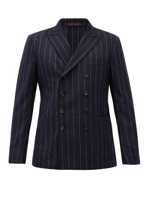 Matchesfashion.com The Gigi - Double-breasted Pinstripe Wool-blend Suit Jacket - Mens - Navy Multi