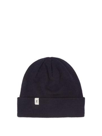 On - Logo-label Ribbed-merino Beanie Hat - Mens - Navy