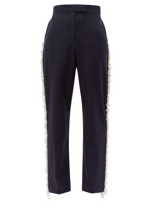 Matchesfashion.com Christopher Kane - Faux Pearl Embellish Tailored Wool Trousers - Womens - Navy